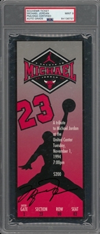 Michael Jordan Signed 1994 "A Salute To Michael Jordan" Souvenir Ticket From 11/1/1994 (PSA MINT 9 & JSA)